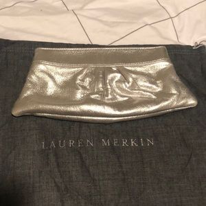 Lauren merkin silver leather clutch